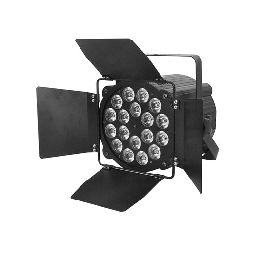 4-Pack, 18x18W RGBWAUV 6in1 LED Wash Par Light Theatre Stage Lighting with Barn Doors