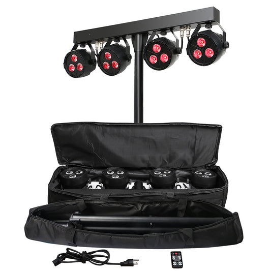 2-PAck, OPPSK 12x4W RGBW 4in1 LED DJ Wash Lighting System with Stand and Carry Bag